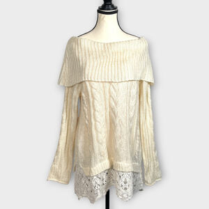 KNOX ROSE Off the Shoulder Sweater LARGE Cream Cottagecore Winter Romantic